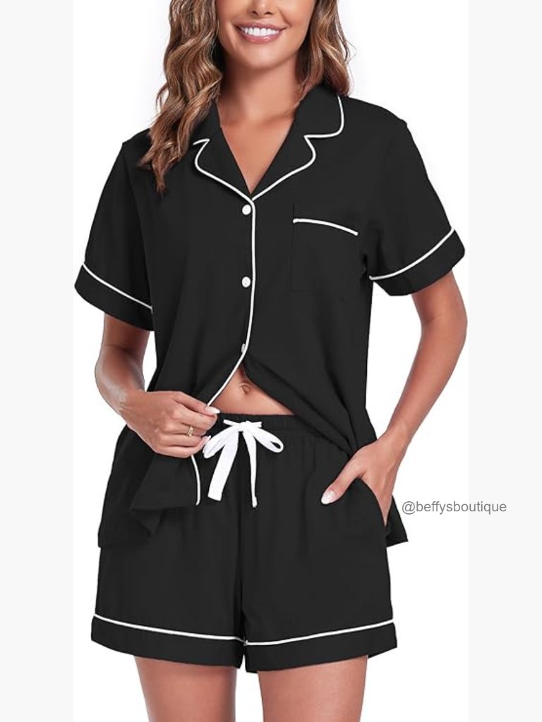 Womens 100% Cotton Pajama Set Short Sleeve Button Down Sleepwear Lounge Set